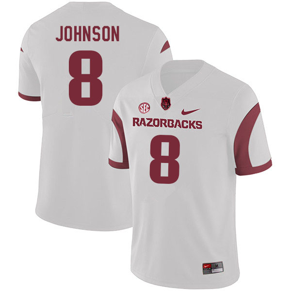 Men #8 Jayden Johnson Arkansas Razorbacks College Football Jerseys Sale-White - Click Image to Close